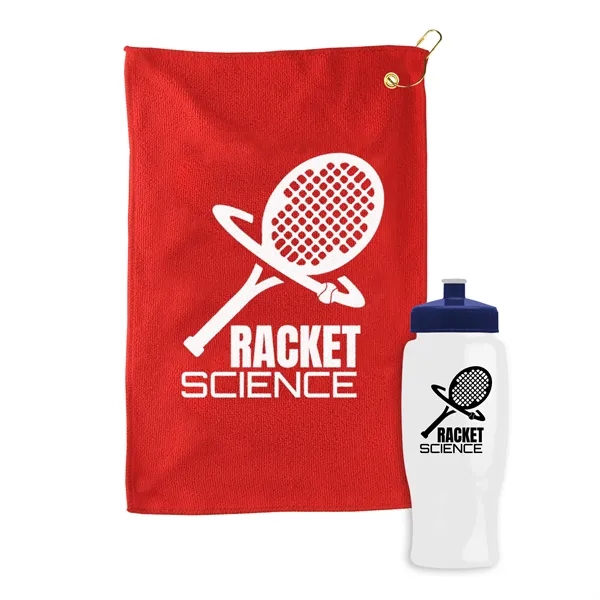 27 oz. Poly-pure transparent bottle with microfiber golf towel. Towel is... from ASI 40480 Koozie Group
