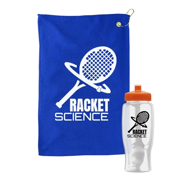 27 oz. Poly-pure transparent bottle with microfiber golf towel. Towel is... from ASI 40480 Koozie Group