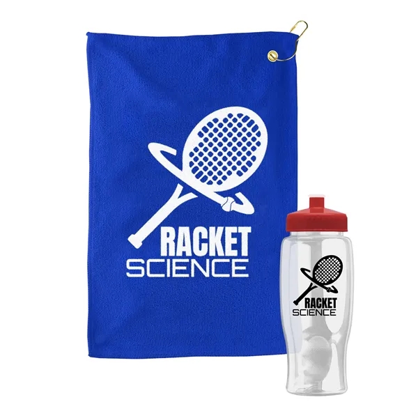 27 oz. Poly-pure transparent bottle with microfiber golf towel. Towel is... from ASI 40480 Koozie Group