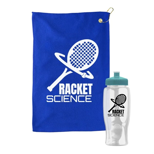 27 oz. Poly-pure transparent bottle with microfiber golf towel. Towel is... from ASI 40480 Koozie Group