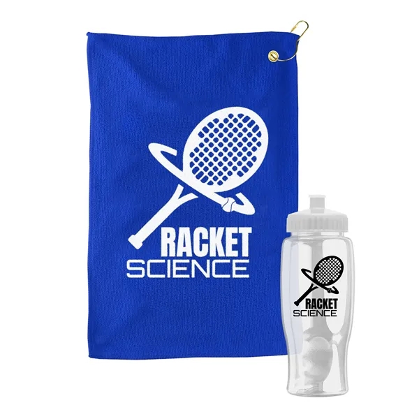 27 oz. Poly-pure transparent bottle with microfiber golf towel. Towel is... from ASI 40480 Koozie Group