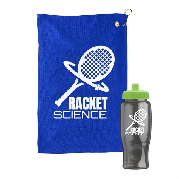 27 oz. Poly-pure transparent bottle with microfiber golf towel. Towel is... from ASI 40480 Koozie Group