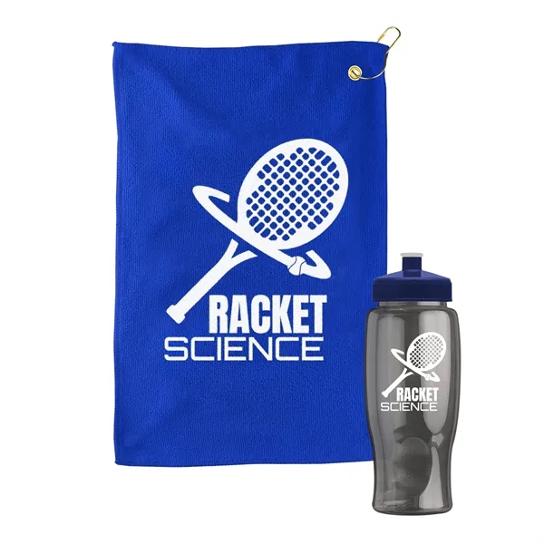 27 oz. Poly-pure transparent bottle with microfiber golf towel. Towel is... from ASI 40480 Koozie Group