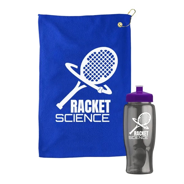 27 oz. Poly-pure transparent bottle with microfiber golf towel. Towel is... from ASI 40480 Koozie Group