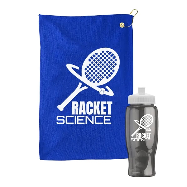 27 oz. Poly-pure transparent bottle with microfiber golf towel. Towel is... from ASI 40480 Koozie Group