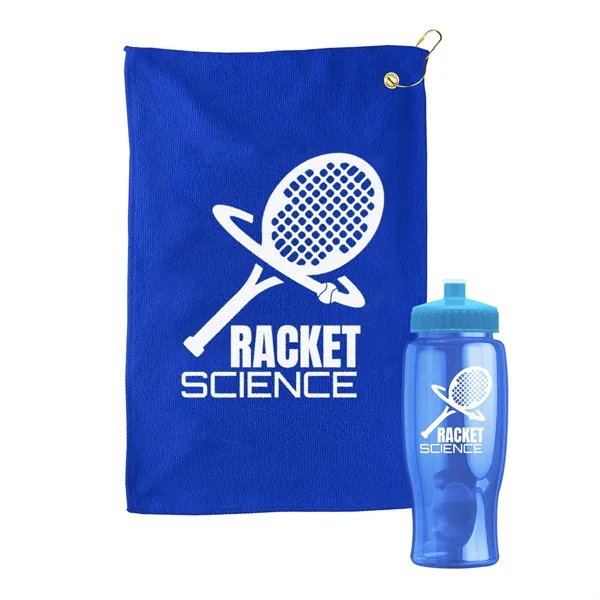 27 oz. Poly-pure transparent bottle with microfiber golf towel. Towel is... from ASI 40480 Koozie Group