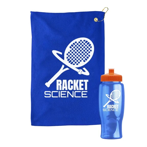 27 oz. Poly-pure transparent bottle with microfiber golf towel. Towel is... from ASI 40480 Koozie Group