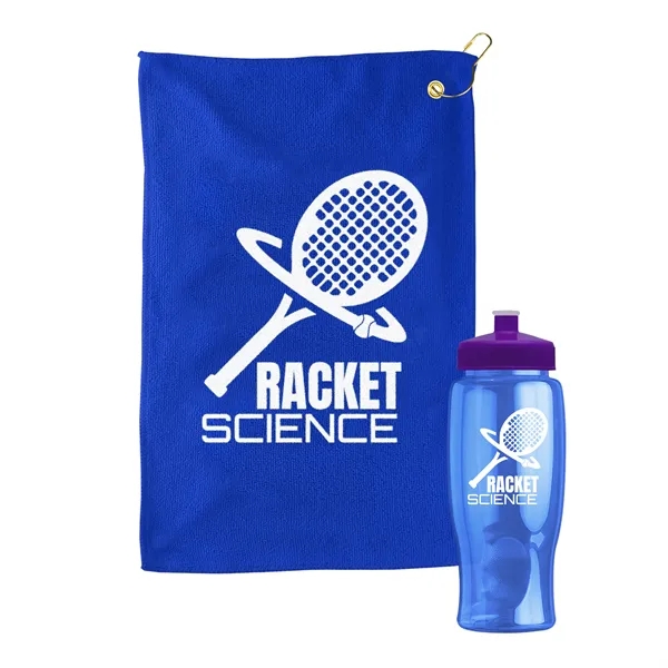 27 oz. Poly-pure transparent bottle with microfiber golf towel. Towel is... from ASI 40480 Koozie Group