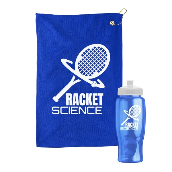27 oz. Poly-pure transparent bottle with microfiber golf towel. Towel is... from ASI 40480 Koozie Group