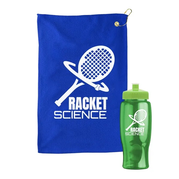 27 oz. Poly-pure transparent bottle with microfiber golf towel. Towel is... from ASI 40480 Koozie Group