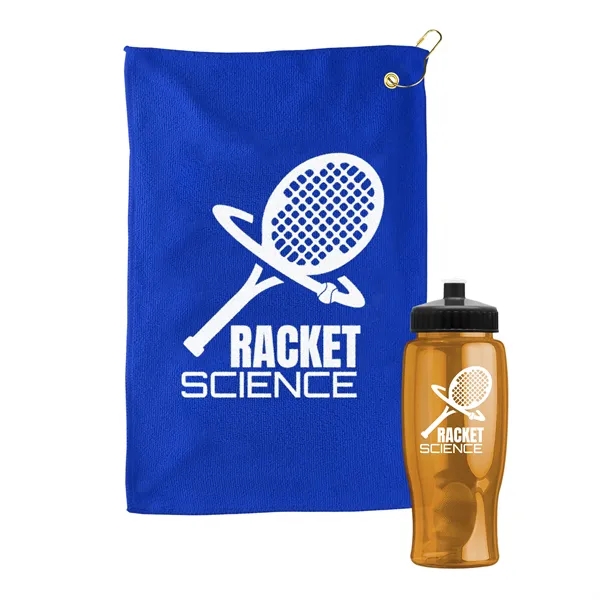 27 oz. Poly-pure transparent bottle with microfiber golf towel. Towel is... from ASI 40480 Koozie Group