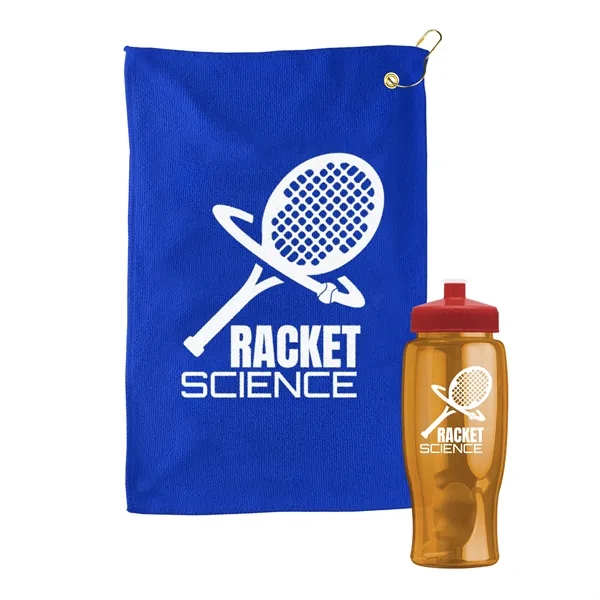 27 oz. Poly-pure transparent bottle with microfiber golf towel. Towel is... from ASI 40480 Koozie Group