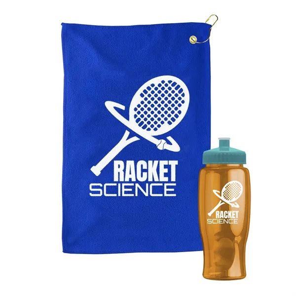 27 oz. Poly-pure transparent bottle with microfiber golf towel. Towel is... from ASI 40480 Koozie Group