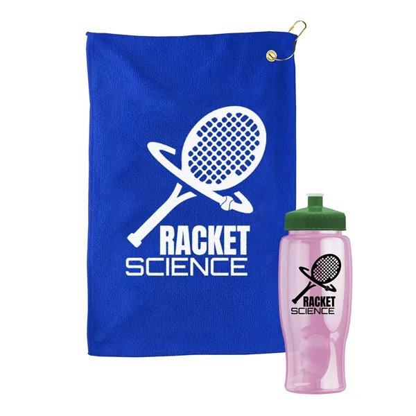 27 oz. Poly-pure transparent bottle with microfiber golf towel. Towel is... from ASI 40480 Koozie Group