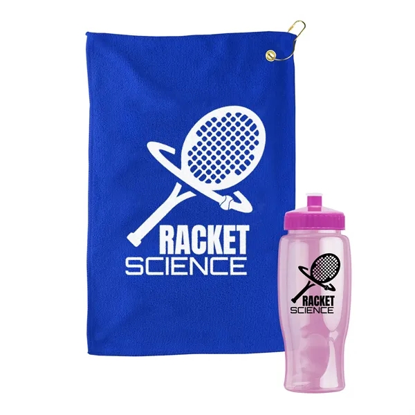 27 oz. Poly-pure transparent bottle with microfiber golf towel. Towel is... from ASI 40480 Koozie Group