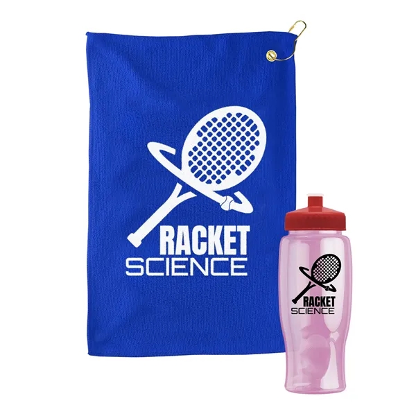 27 oz. Poly-pure transparent bottle with microfiber golf towel. Towel is... from ASI 40480 Koozie Group