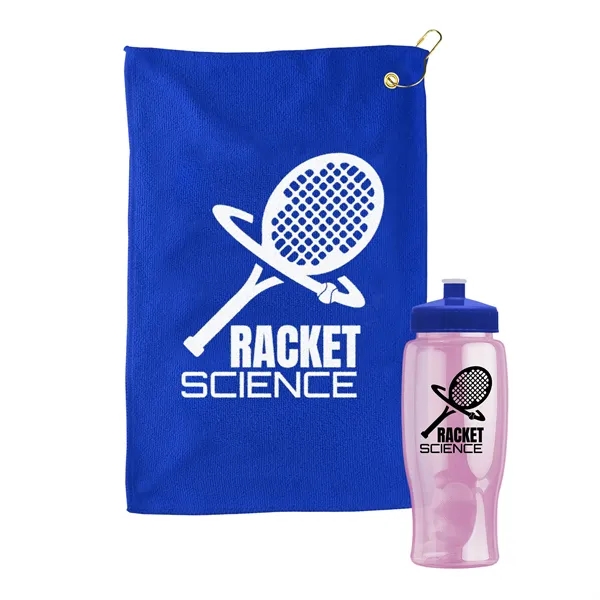 27 oz. Poly-pure transparent bottle with microfiber golf towel. Towel is... from ASI 40480 Koozie Group