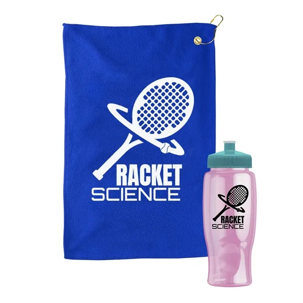 27 oz. Poly-pure transparent bottle with microfiber golf towel. Towel is... from ASI 40480 Koozie Group