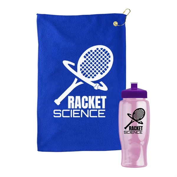 27 oz. Poly-pure transparent bottle with microfiber golf towel. Towel is... from ASI 40480 Koozie Group