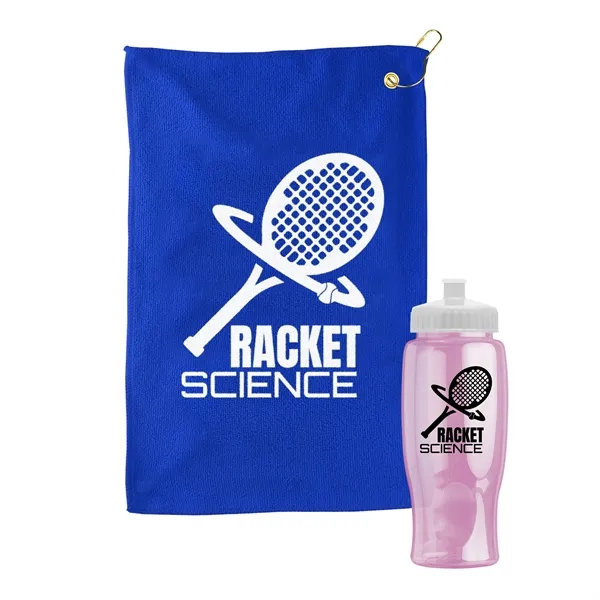 27 oz. Poly-pure transparent bottle with microfiber golf towel. Towel is... from ASI 40480 Koozie Group