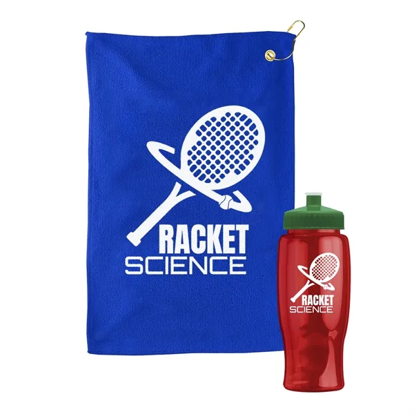 27 oz. Poly-pure transparent bottle with microfiber golf towel. Towel is... from ASI 40480 Koozie Group