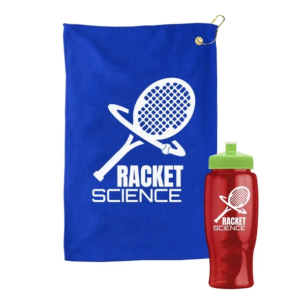 27 oz. Poly-pure transparent bottle with microfiber golf towel. Towel is... from ASI 40480 Koozie Group