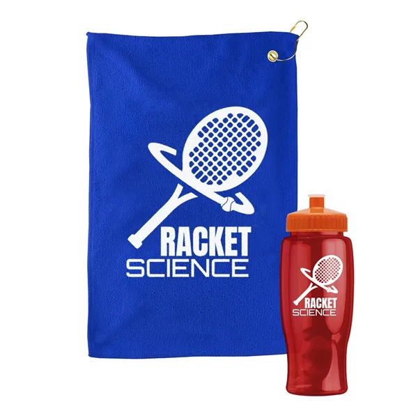 27 oz. Poly-pure transparent bottle with microfiber golf towel. Towel is... from ASI 40480 Koozie Group