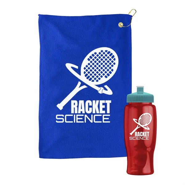 27 oz. Poly-pure transparent bottle with microfiber golf towel. Towel is... from ASI 40480 Koozie Group