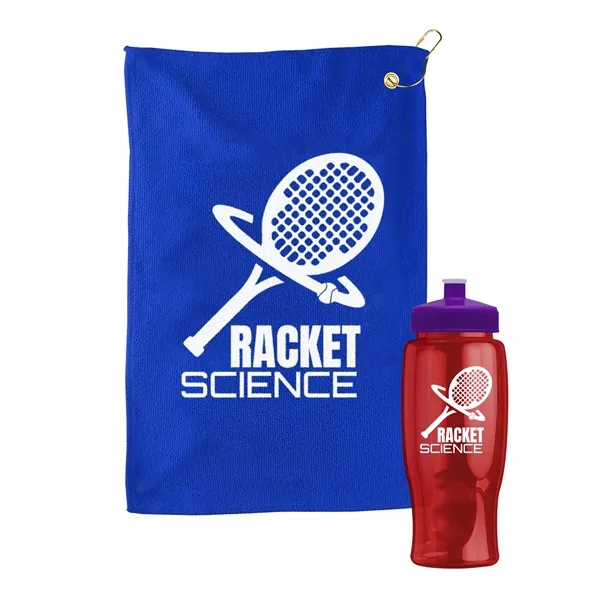 27 oz. Poly-pure transparent bottle with microfiber golf towel. Towel is... from ASI 40480 Koozie Group