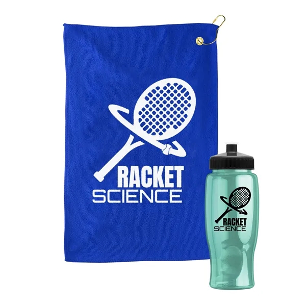 27 oz. Poly-pure transparent bottle with microfiber golf towel. Towel is... from ASI 40480 Koozie Group
