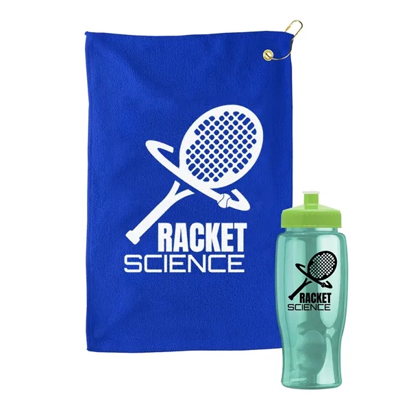 27 oz. Poly-pure transparent bottle with microfiber golf towel. Towel is... from ASI 40480 Koozie Group