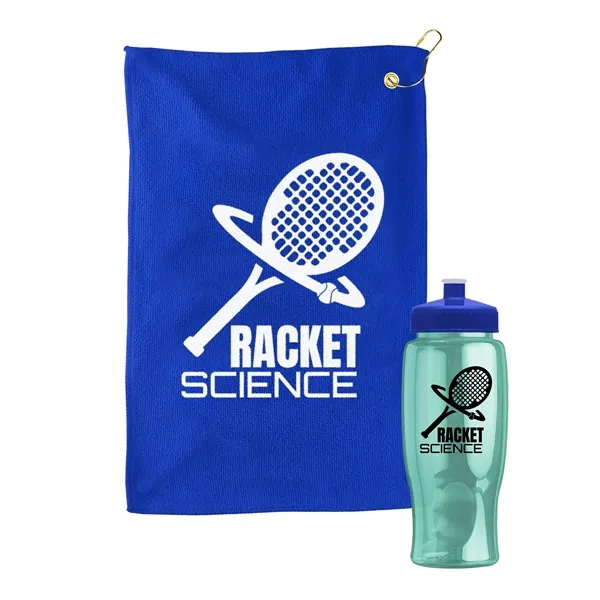 27 oz. Poly-pure transparent bottle with microfiber golf towel. Towel is... from ASI 40480 Koozie Group
