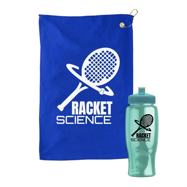 27 oz. Poly-pure transparent bottle with microfiber golf towel. Towel is... from ASI 40480 Koozie Group