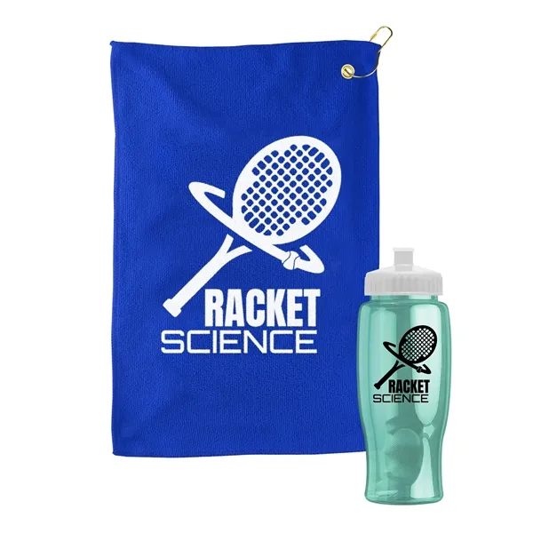 27 oz. Poly-pure transparent bottle with microfiber golf towel. Towel is... from ASI 40480 Koozie Group