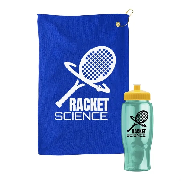 27 oz. Poly-pure transparent bottle with microfiber golf towel. Towel is... from ASI 40480 Koozie Group