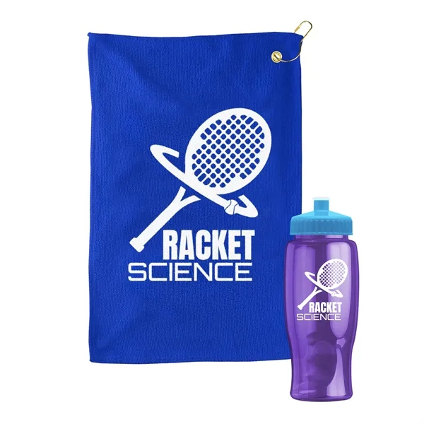 27 oz. Poly-pure transparent bottle with microfiber golf towel. Towel is... from ASI 40480 Koozie Group
