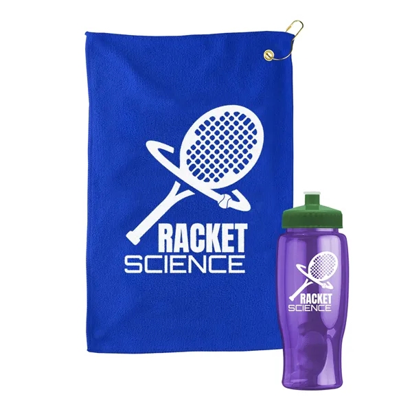 27 oz. Poly-pure transparent bottle with microfiber golf towel. Towel is... from ASI 40480 Koozie Group