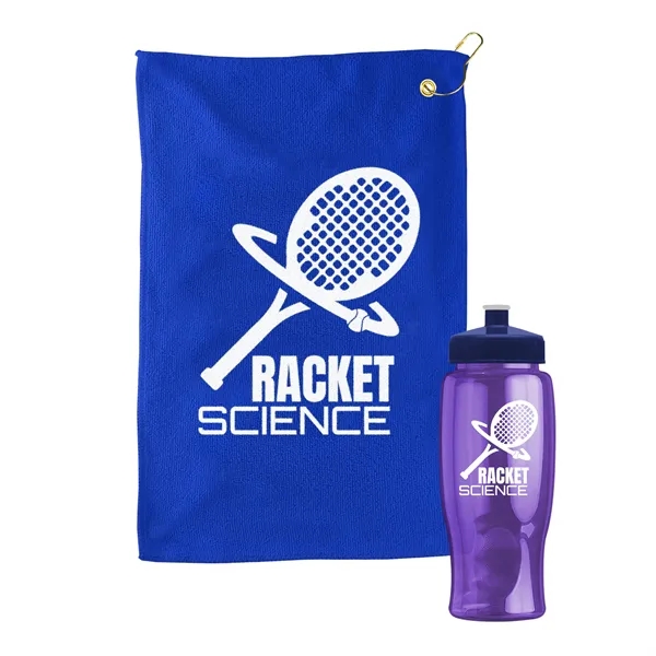 27 oz. Poly-pure transparent bottle with microfiber golf towel. Towel is... from ASI 40480 Koozie Group