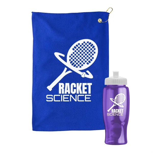 27 oz. Poly-pure transparent bottle with microfiber golf towel. Towel is... from ASI 40480 Koozie Group
