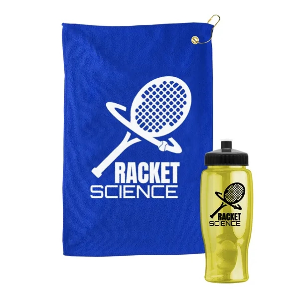 27 oz. Poly-pure transparent bottle with microfiber golf towel. Towel is... from ASI 40480 Koozie Group
