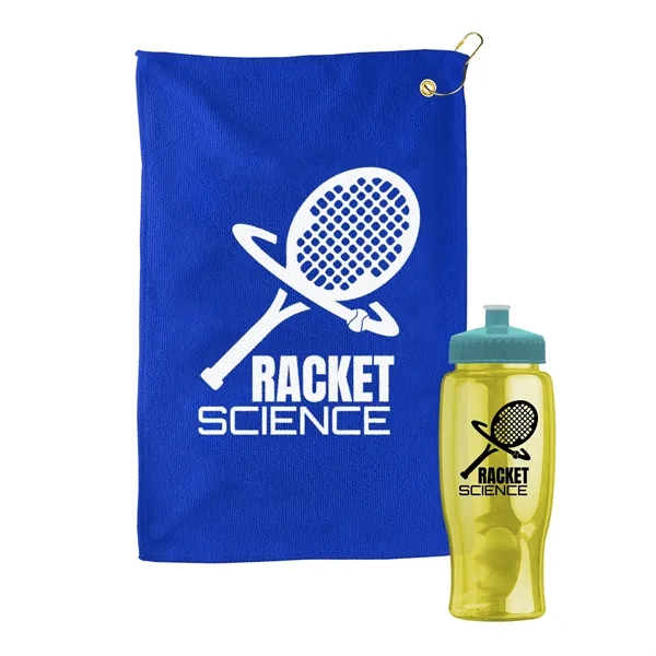 27 oz. Poly-pure transparent bottle with microfiber golf towel. Towel is... from ASI 40480 Koozie Group