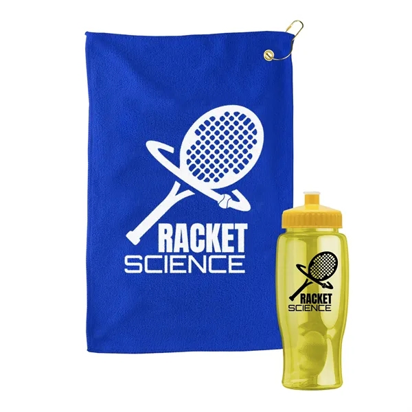 27 oz. Poly-pure transparent bottle with microfiber golf towel. Towel is... from ASI 40480 Koozie Group