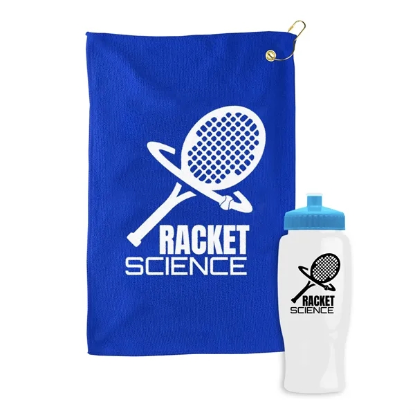 27 oz. Poly-pure transparent bottle with microfiber golf towel. Towel is... from ASI 40480 Koozie Group