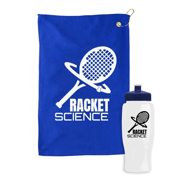 27 oz. Poly-pure transparent bottle with microfiber golf towel. Towel is... from ASI 40480 Koozie Group
