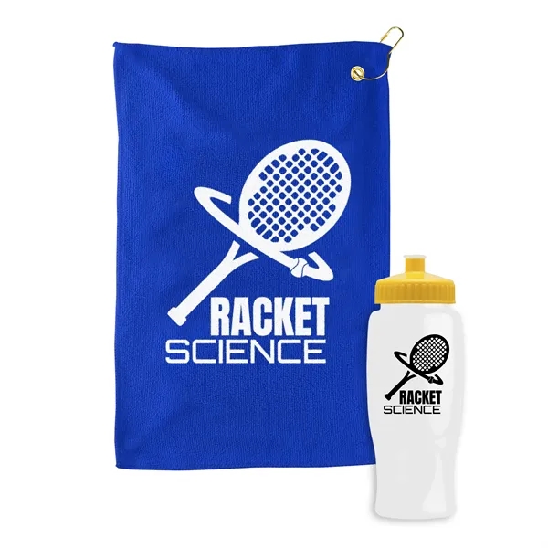 27 oz. Poly-pure transparent bottle with microfiber golf towel. Towel is... from ASI 40480 Koozie Group