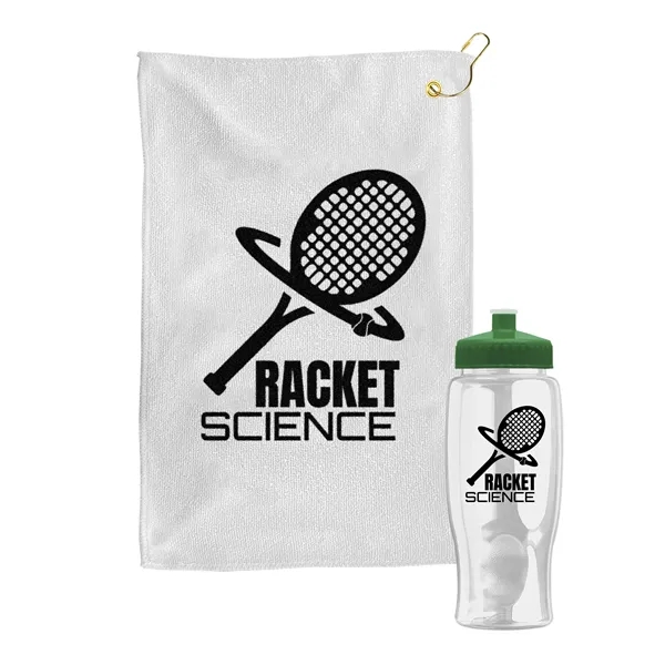 27 oz. Poly-pure transparent bottle with microfiber golf towel. Towel is... from ASI 40480 Koozie Group