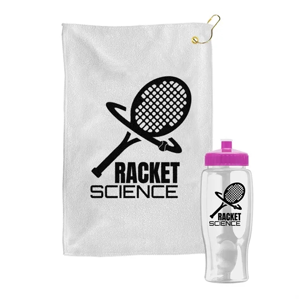 27 oz. Poly-pure transparent bottle with microfiber golf towel. Towel is... from ASI 40480 Koozie Group