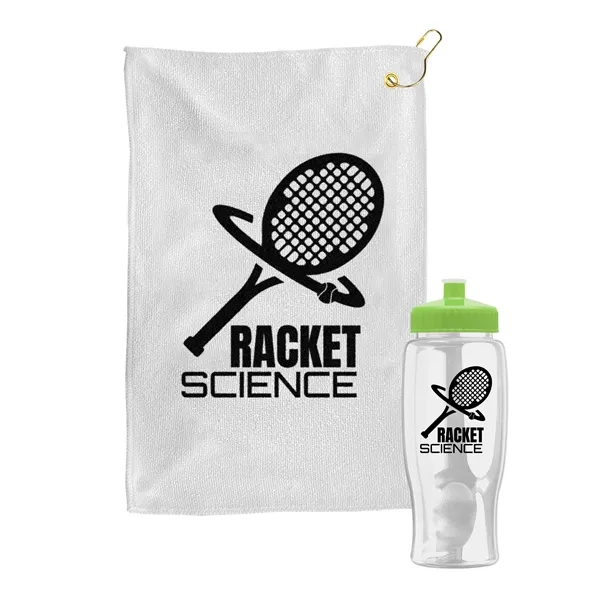 27 oz. Poly-pure transparent bottle with microfiber golf towel. Towel is... from ASI 40480 Koozie Group