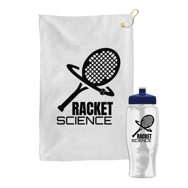 27 oz. Poly-pure transparent bottle with microfiber golf towel. Towel is... from ASI 40480 Koozie Group