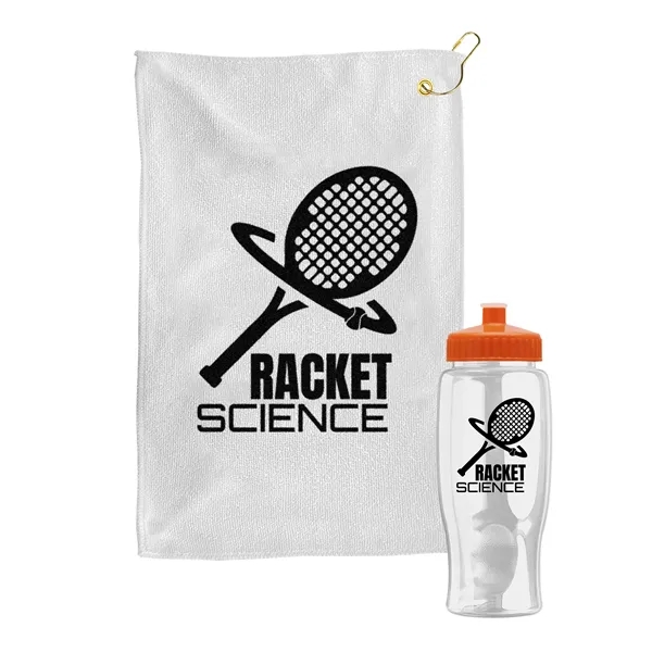 27 oz. Poly-pure transparent bottle with microfiber golf towel. Towel is... from ASI 40480 Koozie Group